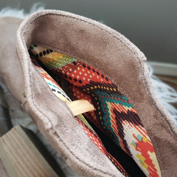 Taupe Suede Heeled Boots with Fringe Detail - Picture 4 of 4